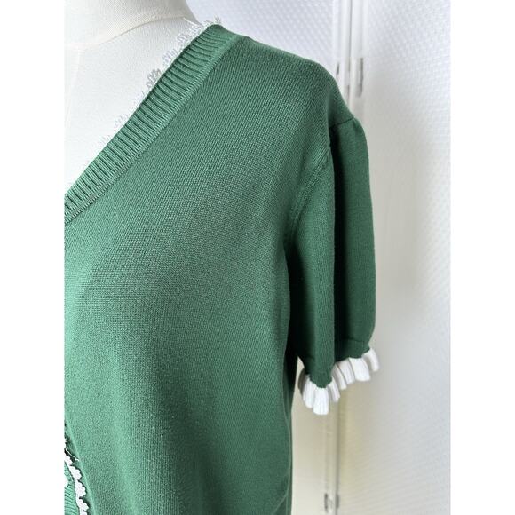 Belle Pogue Rockabilly Pin-up Green cardigan sweater White trim XL - Picture 3 of 8
